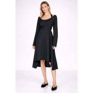 NWT Proenza Schouler Long-Sleeve Faux-Wrap Harness Dress Black